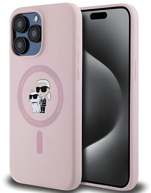 Karl Lagerfeld Θήκη Liquid Silicone Karl and Choupette MagSafe iPhone 15 Pro Max Pink