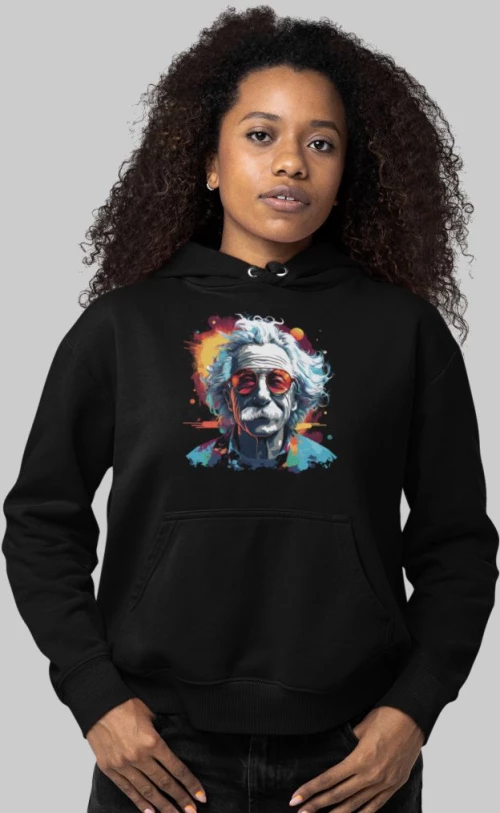 Albert Einstein W Φούτερ με Κουκούλα - BLACK