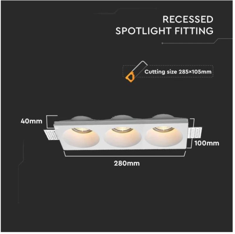 V-TAC Γύψινη Χωνευτή Βάση Σποτ για 3xGU10 LED Ορθογώνια Άσπρη 6765