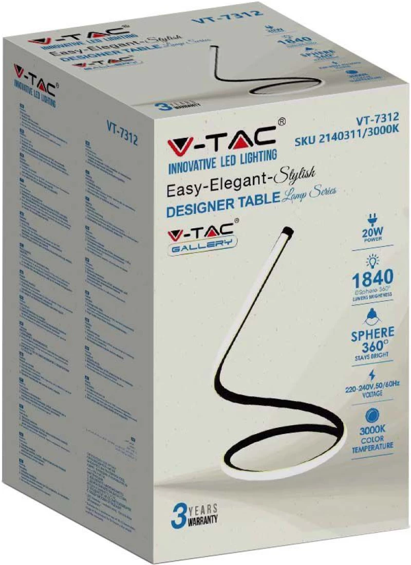 V-TAC Επιτραπέζιο Διακοσμητικό Φωτιστικό LED σε Μαύρο Χρώμα