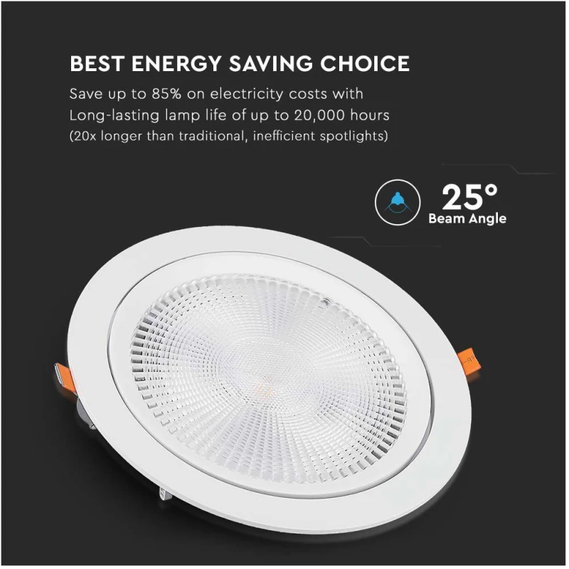 V-TAC Στρογγυλό Χωνευτό LED Panel Ισχύος 20W με Θερμό Λευκό Φως 21842