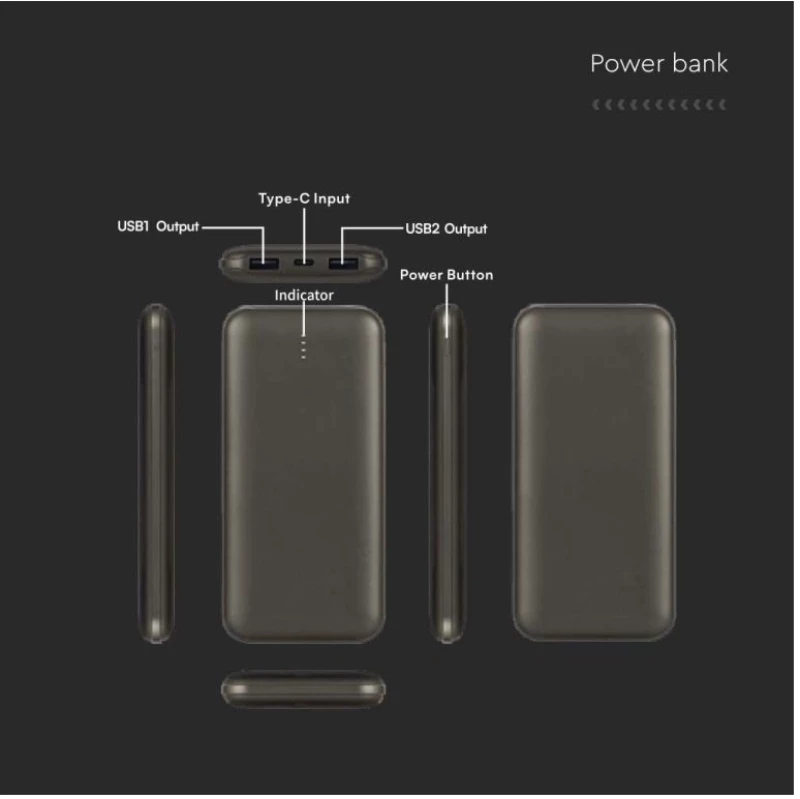 V-TAC PowerBank 10.000 mAh Γκρι 23037