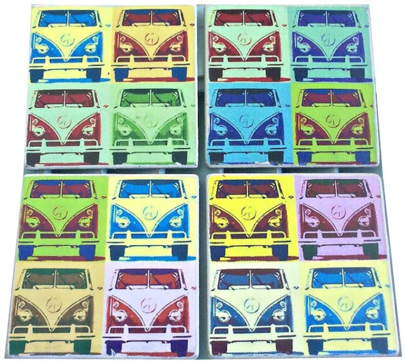 Σετ σουβέρ χειροποίητα 4 τεμάχια pop art Volkswagen λεωφορείo