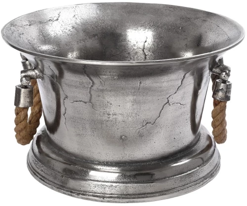 Σαμπανιέρα από αλουμίνιο σε ασημί απόχρωση με λαβές από σχοινί 30x19 εκ