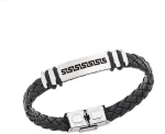 Βραχιόλι Senza Men's Steel, Ατσάλι με μαίανδρο και μαύρη δερματίνη
