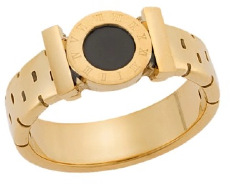 Δαχτυλίδι Senza Gold Plated Steel, Μαύρος Κύκλος