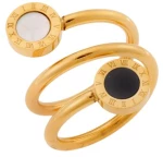 Δαχτυλίδι Senza Gold Plated Steel, φαρδύ με ασπρόμαυρα στοιχεία