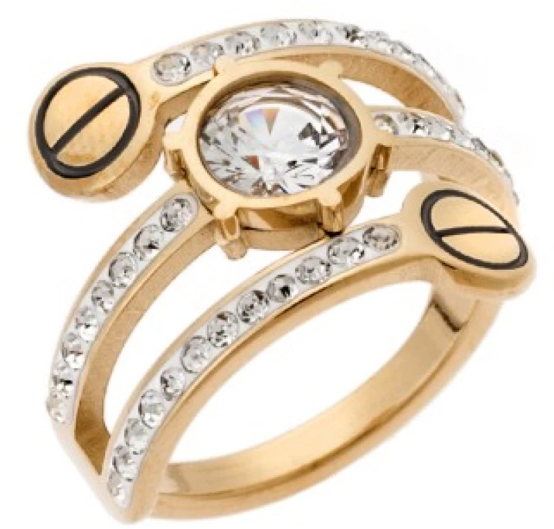 Δαχτυλίδι Senza Gold Plated Steel, τριπλό με λευκές πέτρες