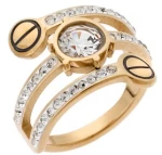 Δαχτυλίδι Senza Gold Plated Steel, τριπλό με λευκές πέτρες