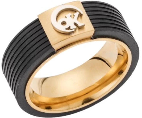 Δαχτυλίδι Senza Gold Plated Steel, φαρδυά δίχρωμη βέρα