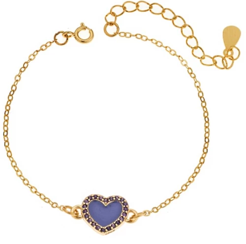 Βραχιόλι Senza Silver 925, επιχρυσωμένη καρδιά με σμάλτο και μωβ ζιργκόν