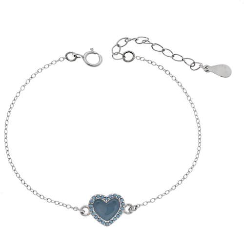 Βραχιόλι Senza Silver 925, καρδιά με σμάλτο και τυρκουάζ ζιργκόν