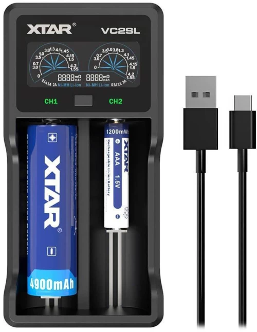 XTAR VC2SL USB Φορτιστής 2 Μπαταριών Li-ion/Ni-MH Μεγέθους AA/AAA/D/18650/21700