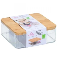 Κουτί αποθήκευσης bamboo καπάκι/καθρέφτη 14,5x14,5x5,5cm