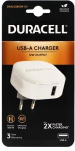 Φορτιστής Ταξιδίου Duracell 12W με Έξοδο USB 2.4A Λευκό