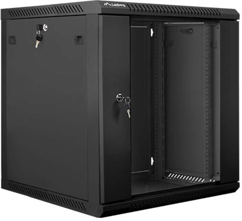 Lanberg wall-mounted installation rack cabinet 19'' 12U 600x600mm black (glass door)