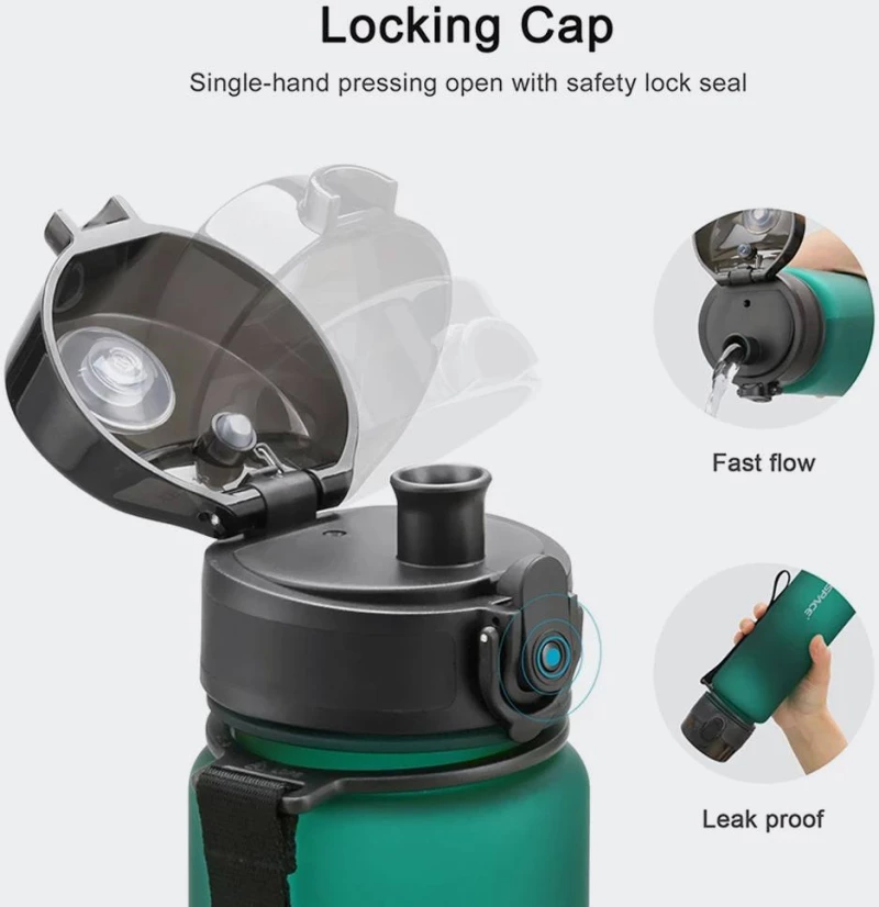 UZSPACE Leakproof Tritan Bpa Free Plastic Water Bottle 1000ml - 3038-BLACK-WHITE
