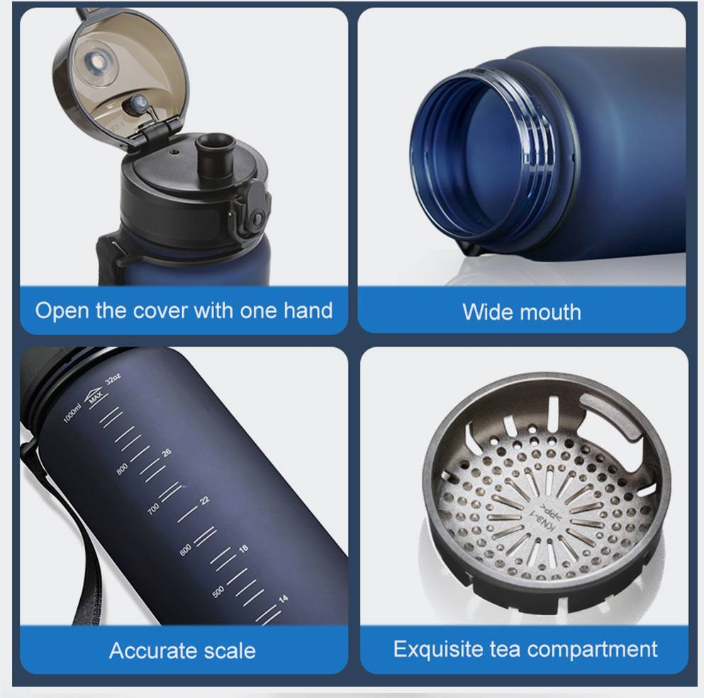 UZSPACE Leakproof Tritan Bpa Free Plastic Water Bottle 1000ml - 3038-BLACK-WHITE