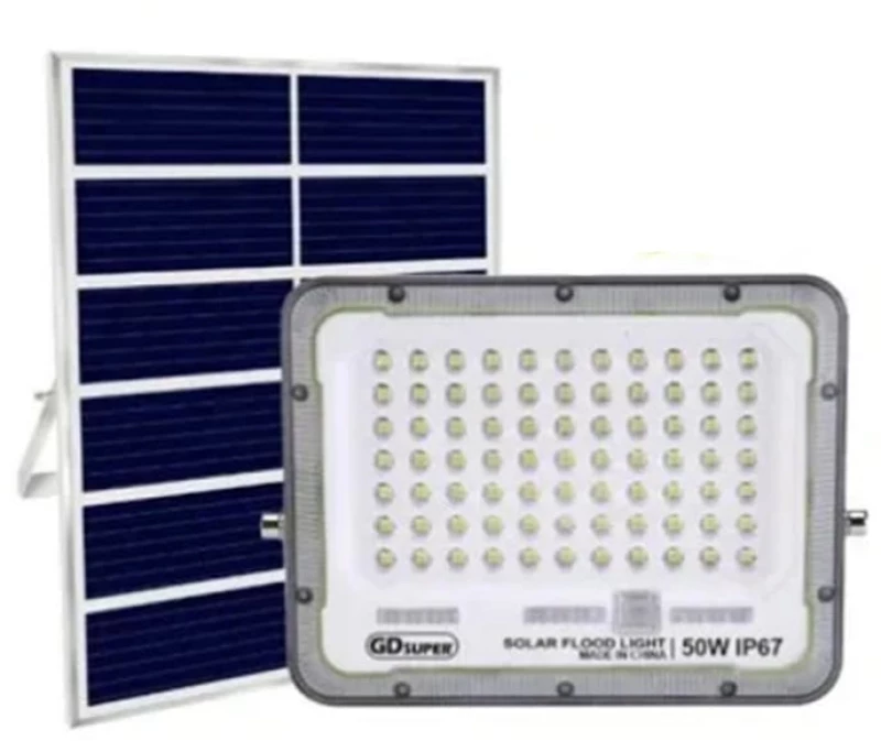 Αδιάβροχος Ηλιακός Προβολέας LED 50W με Πάνελ και Τηλεχειριστήριο GDSUPER GD-50G