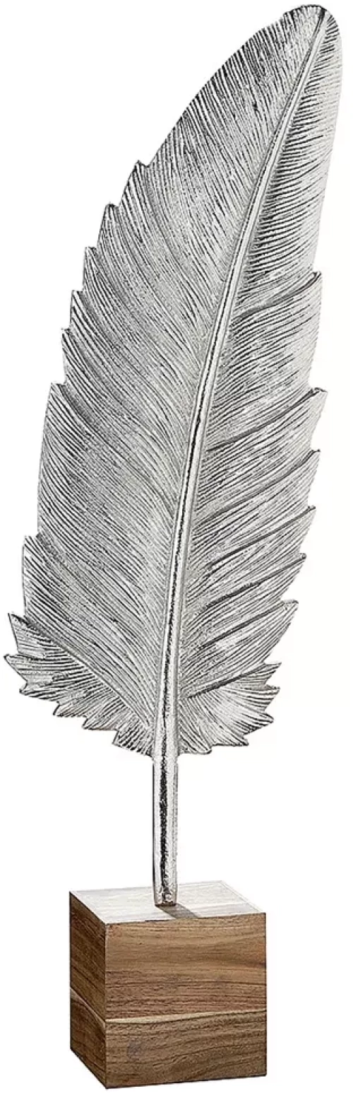 Διακοσμητικό Φτερό Σε Βάση Ασημί Αλουμίνιο 10x12x48cm - -