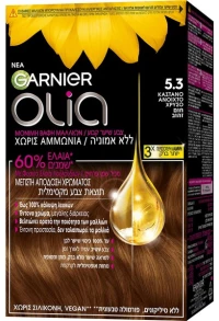 Garnier Olia Μόνιμη Βαφή Μαλλιών Χωρίς Αμμωνία 60gr - 5.3 Καστανό Ανοιχτό Χρυσό