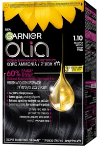 Garnier Olia Μόνιμη Βαφή Μαλλιών Χωρίς Αμμωνία 60gr - 1.10 Μαύρο Μπλε