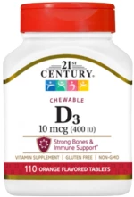 21st Century Vitamin D3 10 mcg / 400IU - Chewable [110 Μασώμενα δισκία] Πορτοκάλι