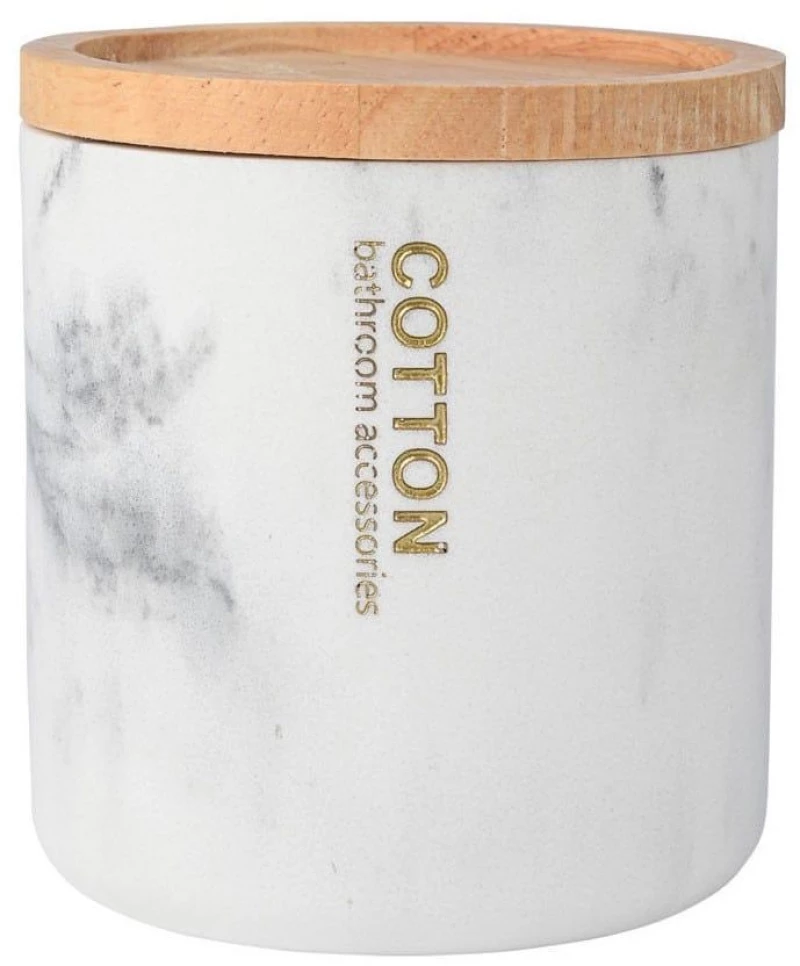 Δοχείο Για Βαμβάκι Marble 02-21818 White-Natural Estia Polyresin, Bamboo