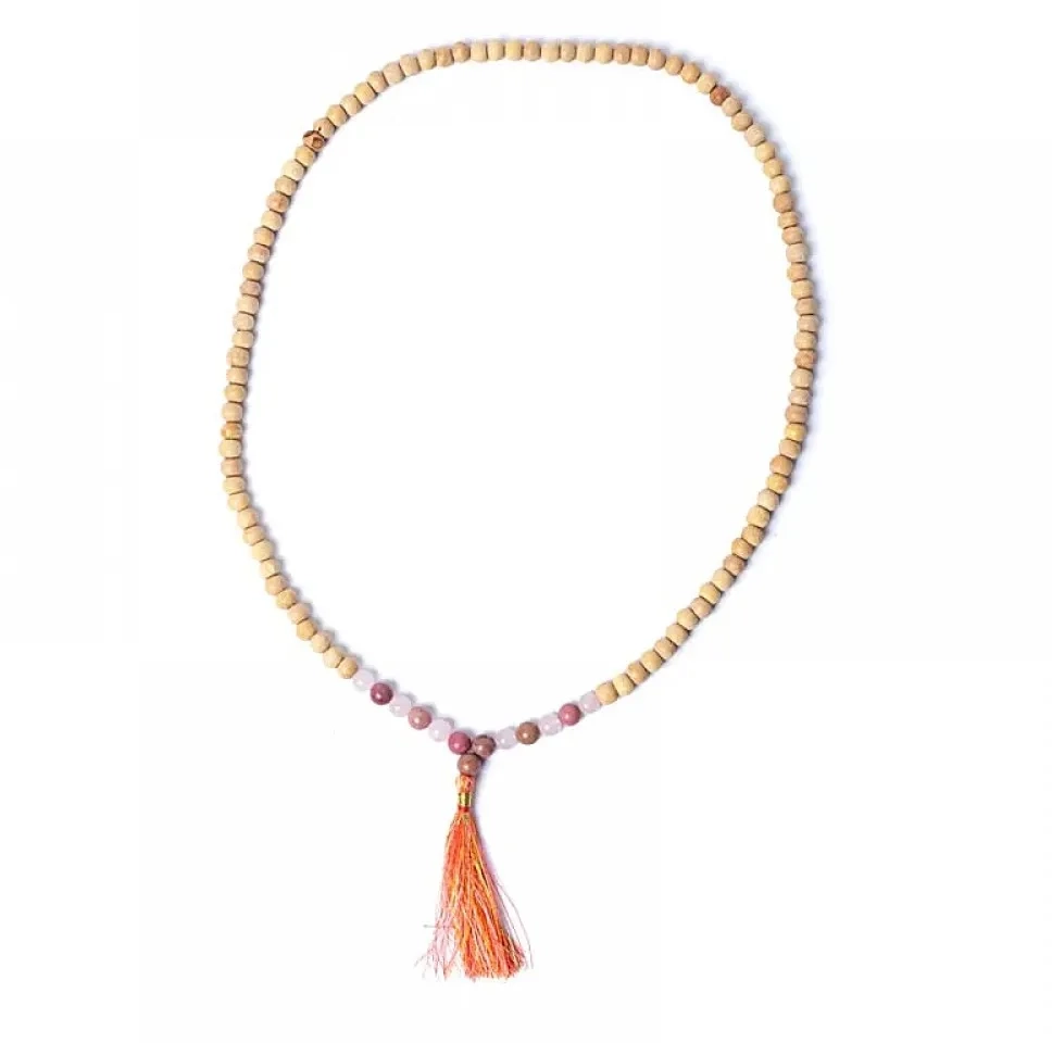 Μάλα Διαλογισμού από 108 Χάντρες Βασιλικού και Λίθους Ροζ Χαλαζία