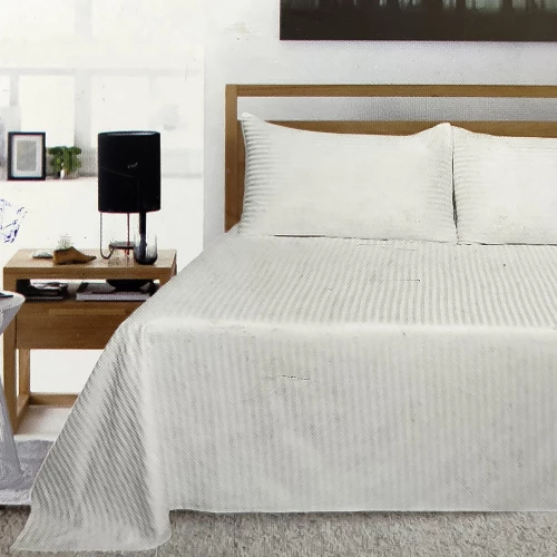 Σεντόνια σετ/4 ριγέ υπέρδιπλα με λάστιχο 160×200+35cm βαμβακοσατέν Otto Almas 007.236 Λευκό