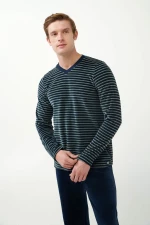 Ανδρική πυτζάμα Vamp - Navy με ρίγες - Homewear Set Βελουτέ - Regular Fit - Cotton