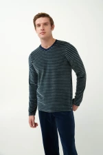 Ανδρική πυτζάμα Vamp - Navy με ρίγες - Homewear Set Βελουτέ - Regular Fit - Cotton
