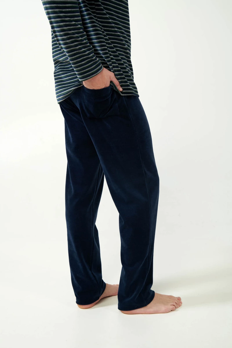 Ανδρική πυτζάμα Vamp - Navy με ρίγες - Homewear Set Βελουτέ - Regular Fit - Cotton
