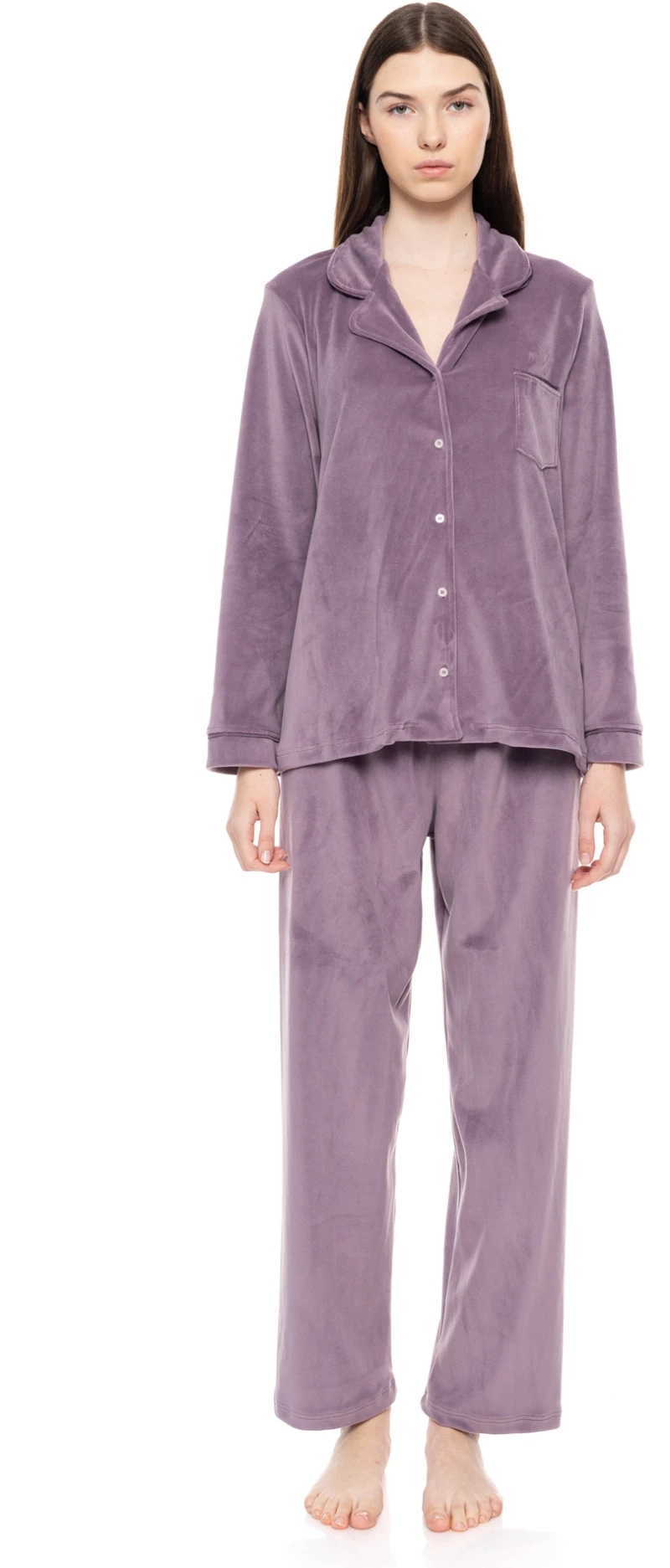 Γυναικεία Πυτζάμα σεμιζιέ Pink Label - Μωβ - Soft Velvet - Polyester  - Regular Fit