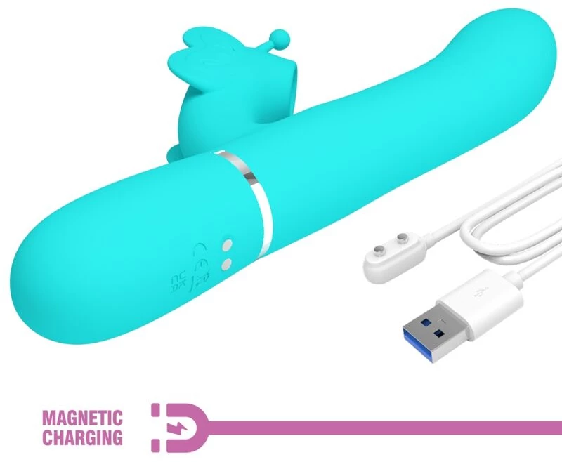 PRETTY LOVE - MULTIFUNCTION RABBIT VIBRATOR 4 IN 1 BUTTERFLY AQUA GREEN