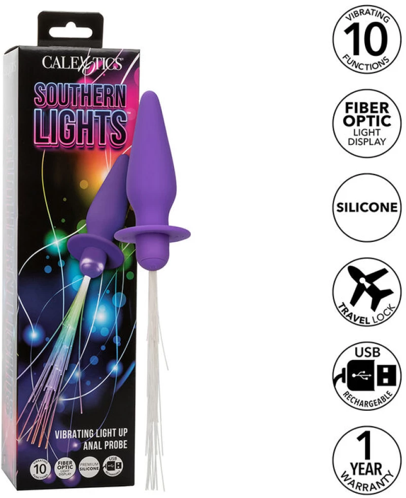CALEXOTICS - SOUTHERN LIGHTS LIGHT UP ANAL PLUG 10 VIBRATIONS SILICONE PURPLE