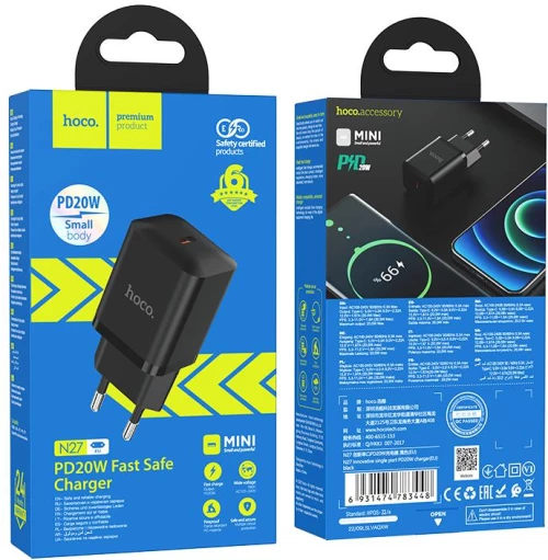 HOCO N27 ΦΟΡΤΙΣΤΗΣ INNOVATIVE, PD20W, 1 ΘΥΡΑ, ΜΑΥΡΟΣ