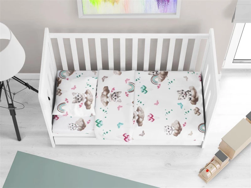 Σεντόνια Εμπριμέ Σετ 3 τεμ bebe Kitten 560 120X160 Petrol 100%  Cotton