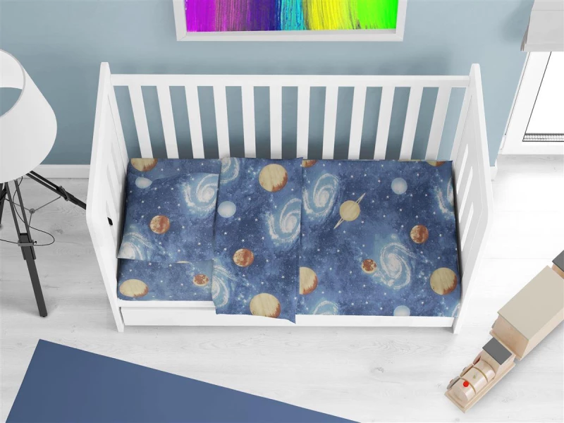 Σεντόνια Εμπριμέ Σετ 3 τεμ bebe Milky Way 185 120X160 Blue 100%  Cotton