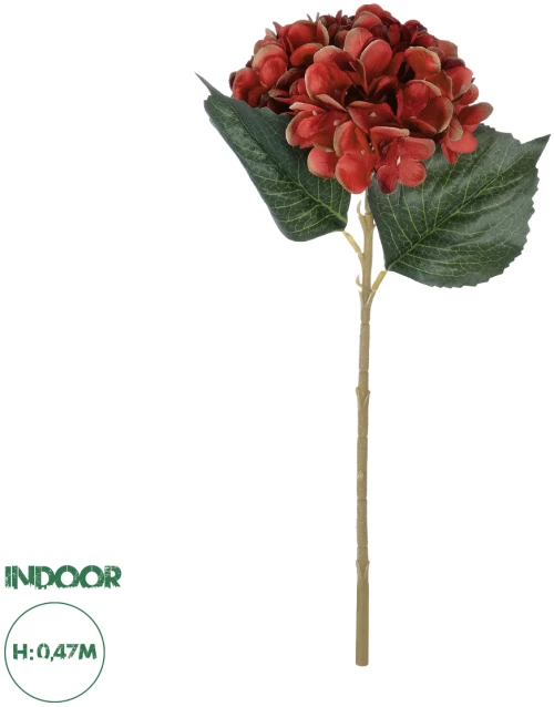 GloboStar® Artificial Garden RED HYDRANGEA BRANCH 21174 Τεχνητό Διακοσμητικό Κλαδί Ορτανσίας Κόκκινο  Y47cm