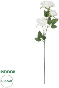 GloboStar® Artificial Garden WHITE ROSE BRANCH 21138 Τεχνητό Διακοσμητικό Κλαδί Λεύκο Τριαντάφυλλο Y66cm