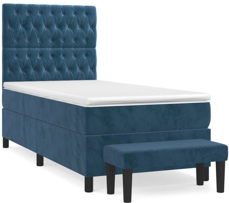 vidaXL Κρεβάτι Boxspring με Στρώμα Σκούρο Μπλε 90x200 εκ. Βελούδινο