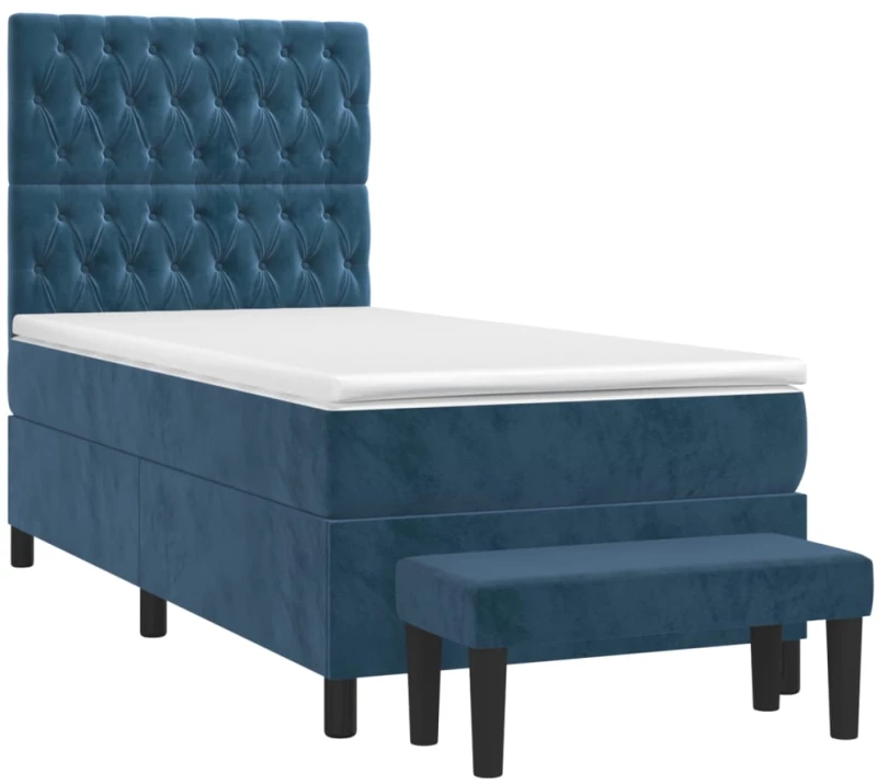 vidaXL Κρεβάτι Boxspring με Στρώμα Σκούρο Μπλε 90x200 εκ. Βελούδινο