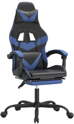 vidaXL Καρέκλα Gaming Περιστρ. Υποπόδιο Μαύρο & Μπλε Συνθετικό Δέρμα