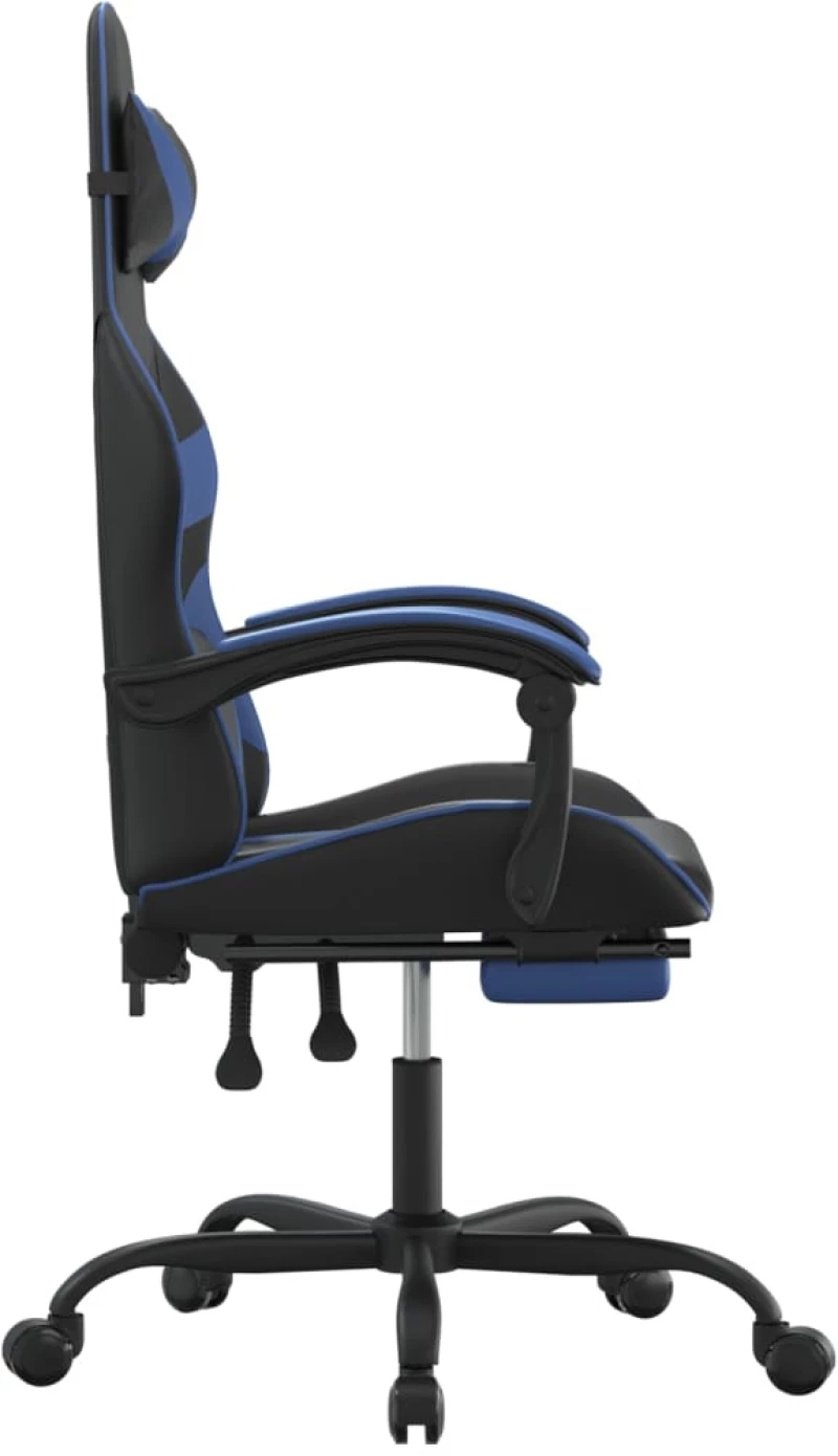 vidaXL Καρέκλα Gaming Περιστρ. Υποπόδιο Μαύρο & Μπλε Συνθετικό Δέρμα