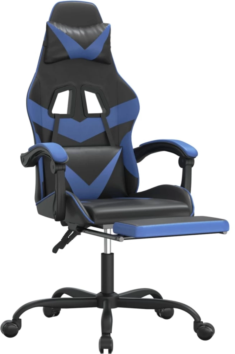 vidaXL Καρέκλα Gaming Περιστρ. Υποπόδιο Μαύρο & Μπλε Συνθετικό Δέρμα