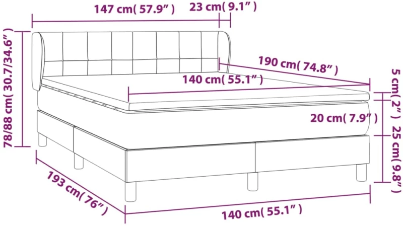 vidaXL Κρεβάτι Boxspring με Στρώμα Σκούρο Μπλε 140x190 εκ. Βελούδινο