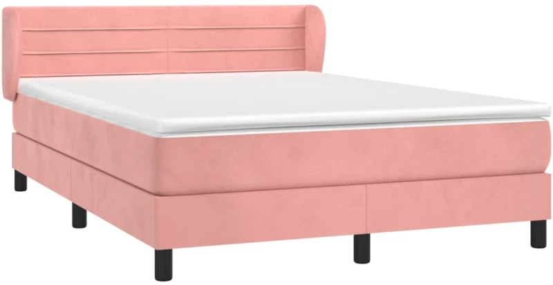 vidaXL Κρεβάτι Boxspring με Στρώμα Ροζ 140x200 εκ. Βελούδινο