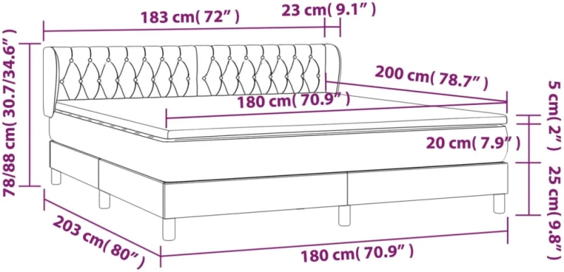 vidaXL Κρεβάτι Boxspring με Στρώμα Σκούρο Μπλε 180x200 εκ. Βελούδινο