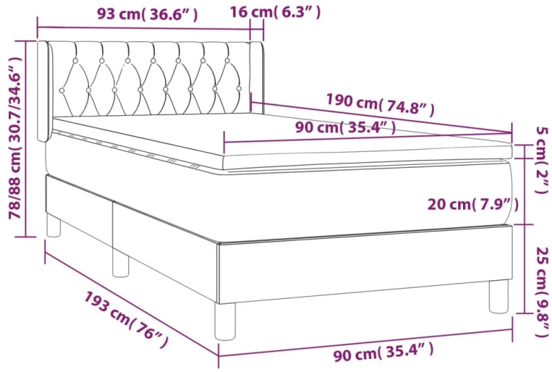 vidaXL Κρεβάτι Boxspring με Στρώμα Σκούρο Μπλε 90x190 εκ. Βελούδινο